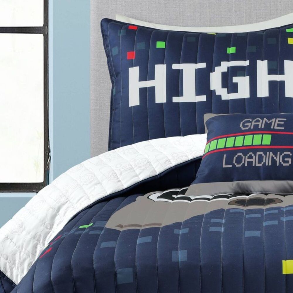 Lush Decor - 5pc Full/Queen Kids' Video Games Quilt Set Navy Bl Navy Blue - Picture 3 of 6